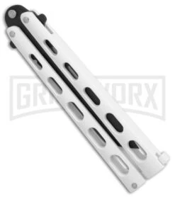 Bear & Son 115TANW White Butterfly Knife - Tanto Black Plain -Kershaw Store Bear Son Large Butterfly tanto white black BHQ 76613 er side large