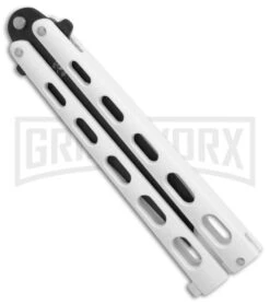 Bear & Son 115TANW White Butterfly Knife - Tanto Black Plain -Kershaw Store Bear Son Large Butterfly tanto white black BHQ 76613 er spine large