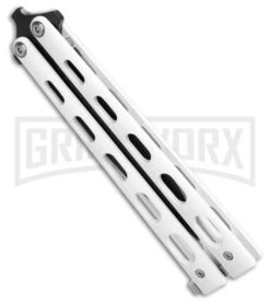 Bear & Son 115W White Butterfly Knife - Black Plain 4TH18 -Kershaw Store Bear Son Large Clip Point Butterfly Knife White 4in Black BHQ 77306 td side large