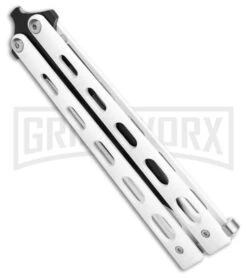Bear & Son 115W White Butterfly Knife - Black Plain 4TH18 -Kershaw Store Bear Son Large Clip Point Butterfly Knife White 4in Black BHQ 77306 td spine large