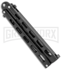 Bear & Son 115TAND Tanto Black Butterfly Knife - Damascus Plain -Kershaw Store Bear Son Tanto Butterfly Blk Dmscs 115TAND BHQ 50075 jr side 1 large