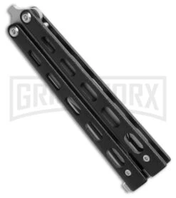 Bear And Son Knives 113B Small Black Balisong Butterfly Knife - Satin Plain -Kershaw Store Bear and Son 113B Small Butterfly Balisong Knife Black Textured 3.3in Satin BHQ 0367 hd 2 side large