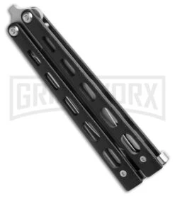Bear And Son Knives 113B Small Black Balisong Butterfly Knife - Satin Plain -Kershaw Store Bear and Son 113B Small Butterfly Balisong Knife Black Textured 3.3in Satin BHQ 0367 hd 2 spine large