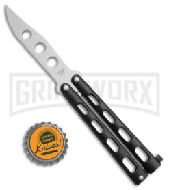 Bear And Son Knives 113BTR Small Black Trainer Butterfly Knife - Satin Plain -Kershaw Store Bear and Son 113BTR Small Butterfly Trainer Black Satin BHQ 11912 jr bottlecap large
