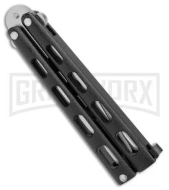 Bear And Son Knives 113BTR Small Black Trainer Butterfly Knife - Satin Plain -Kershaw Store Bear and Son 113BTR Small Butterfly Trainer Black Satin BHQ 11912 jr side large