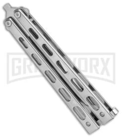 Bear & Son Silver Stainless Steel Butterfly 30th Anniversary Clip Point Satin -Kershaw Store Bear and Son 30th Anniversary Polished Butterfly ANNSS14 S35 BHQ 121784 jr side large