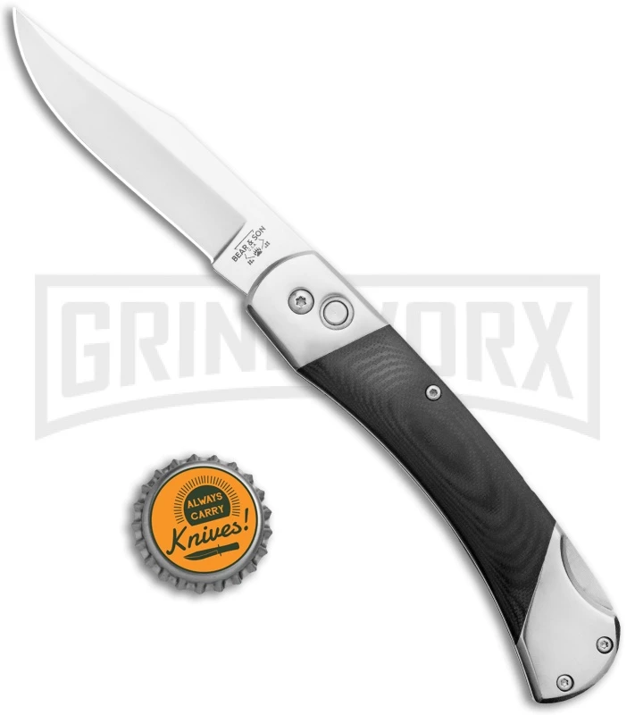 Bear And Son Black G-10 Automatic Lockback Knife - Satin Plain GA97 7 Bear And Son Black G-10 Automatic Lockback Knife - Satin Plain GA97 - Image 5