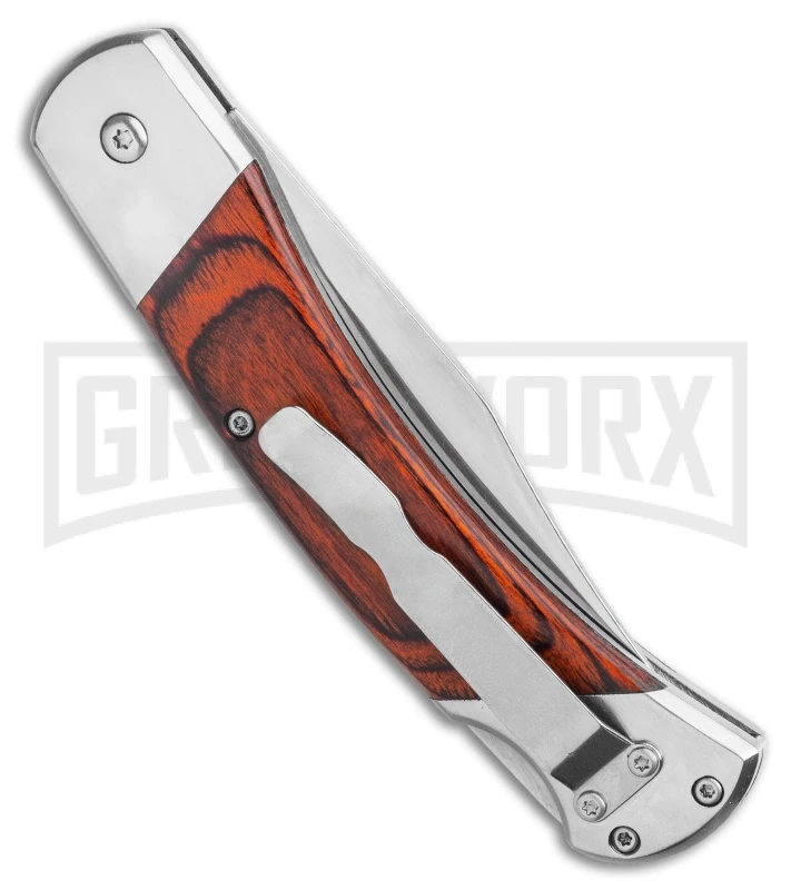 Bear And Son Rosewood Automatic Lockback Knife - Satin Plain 5 Bear And Son Rosewood Automatic Lockback Knife - Satin Plain - Image 3