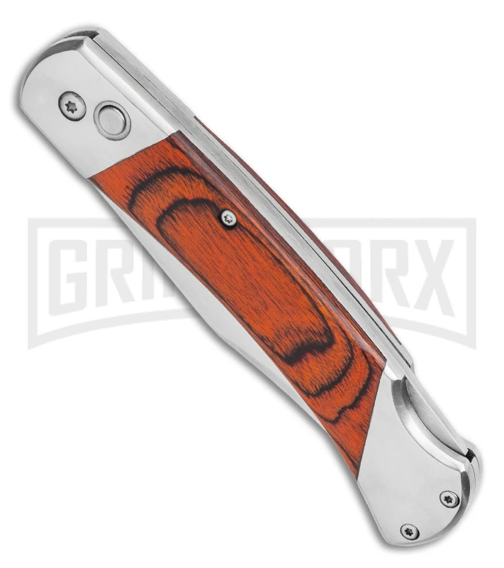 Bear And Son Rosewood Automatic Lockback Knife - Satin Plain 4 Bear And Son Rosewood Automatic Lockback Knife - Satin Plain - Image 2