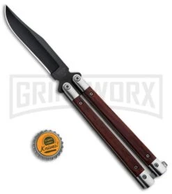 Bear And Son Cocobolo Wood Balisong Butterfly Knife - Black Plain -Kershaw Store Bear and Son Butterfly Cocobolo Wood Handles Black CB17 BHQ 0888 jr bottlecap large