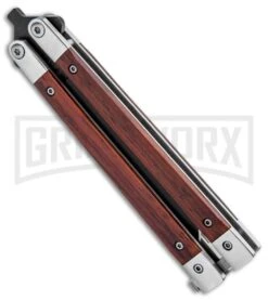 Bear And Son Cocobolo Wood Balisong Butterfly Knife - Black Plain -Kershaw Store Bear and Son Butterfly Cocobolo Wood Handles Black CB17 BHQ 0888 jr side large