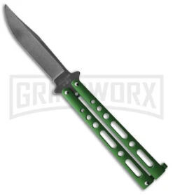 Bear & Son 117 Green Zinc Butterfly Knife - Stonewash Plain
