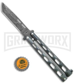 Bear & Son 115 Galaxy Butterfly Knife - Damascus Tanto Plain -Kershaw Store Bear and Son Butterfly Knife Black Sparkles Damascus Tanto BHQ 141056 jr bottlecap large