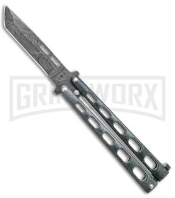 Bear & Son 115 Galaxy Butterfly Knife - Damascus Tanto Plain