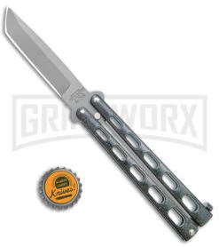 Bear & Son 114 Galaxy Butterfly Knife - Stonewash Tanto Plain -Kershaw Store Bear and Son Butterfly Knife Black Sparkles Gray SW Tanto BHQ 141043 jr bottlecap large