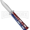 Bear & Son Butterfly Knife Red White Blue - Stonewash Plain -Kershaw Store Bear and Son Butterfly Red White Blue Satin BHQ 164372 jr large
