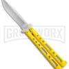 Bear & Son Knives Yellow Large 117 Balisong Butterfly Knife - Stonewash Plain -Kershaw Store Bear and Son Butterfly Yellow SW BHQ 138996 jr large