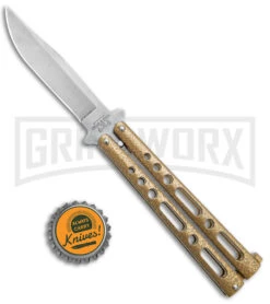Bear & Son 117 Gold Stonewash Butterfly Knife - Stonewash Plain 9 Bear & Son 117 Gold Stonewash Butterfly Knife - Stonewash Plain -Kershaw Store Bear and Son Large Butterfly Gold SW BHQ 140254 jr bottlecap large