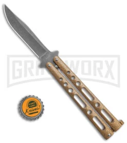 Benchmark Gold Epoxy Steel Butterfly Knife - Stonewash Plain -Kershaw Store Benchmark Butterfly Gold Stonewash BHQ 138079 td size large