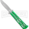 Benchmark Green Epoxy Steel Butterfly Knife - Stonewash Plain 2 Benchmark Green Epoxy Steel Butterfly Knife - Stonewash Plain -Kershaw Store Benchmark Butterfly Green SW BHQ 143933 jr large
