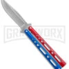 Benchmark Red & Blue Epoxy Steel Butterfly Knife - Stonewash Plain -Kershaw Store Benchmark Butterfly Red White Blue SW BHQ 143934 jr large