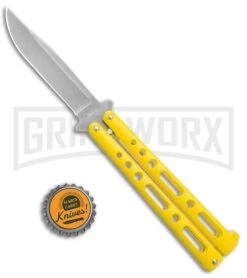 Benchmark Yellow Epoxy Steel Butterfly Knife - Stonewash Plain 9 Benchmark Yellow Epoxy Steel Butterfly Knife - Stonewash Plain -Kershaw Store Benchmark Butterfly Yellow SW BHQ 137769 jr bottlecap large