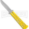 Benchmark Yellow Epoxy Steel Butterfly Knife - Stonewash Plain -Kershaw Store Benchmark Butterfly Yellow SW BHQ 137769 jr large