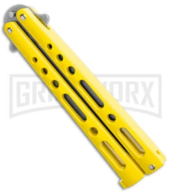 Benchmark Yellow Epoxy Steel Butterfly Knife - Stonewash Plain 7 Benchmark Yellow Epoxy Steel Butterfly Knife - Stonewash Plain -Kershaw Store Benchmark Butterfly Yellow SW BHQ 137769 jr spine large