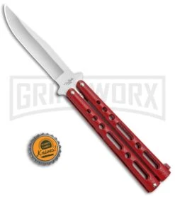 Benchmark BM009 Red Balisong Butterfly Knife - Satin Plain -Kershaw Store Benchmark Red Buttefly Knife Satin BM009 BHQ 74287 jr bottlecap large