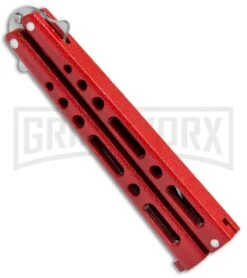 Benchmark BM009 Red Balisong Butterfly Knife - Satin Plain -Kershaw Store Benchmark Red Buttefly Knife Satin BM009 BHQ 74287 jr side large