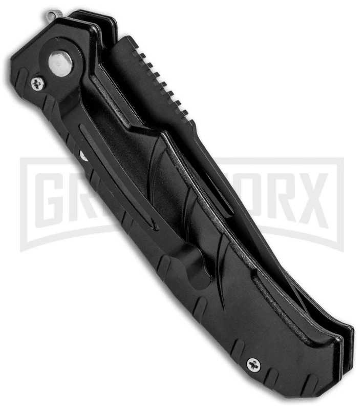 Black 8" Stainless Steel Automatic Knife - Tanto Black Plain 5 Black 8" Stainless Steel Automatic Knife - Tanto Black Plain - Image 3