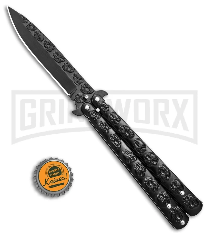 Chalkhill Balisong Black Butterfly Knife - Black Skull Handles 6 Chalkhill Balisong Black Butterfly Knife - Black Skull Handles - Image 4
