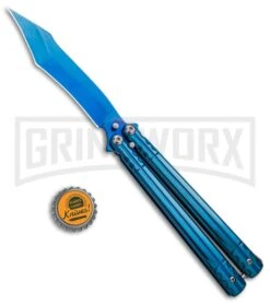 Chalkhill Balisong Black Butterfly Knife - Blue Tanto -Kershaw Store Blue Balisong Clip Point Butterfly Knife Blue Finish GX 37656 td size large