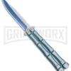 Blue Bone Balisong Drop Point Butterfly Knife - 2 Tone Plain -Kershaw Store Blue Bone Balisong DP Butterfly TT Plain GX 37371 jr large