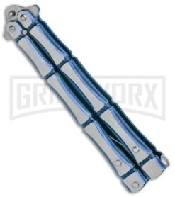 Blue Bone Balisong Drop Point Butterfly Knife - 2 Tone Plain -Kershaw Store Blue Bone Balisong DP Butterfly TT Plain GX 37371 jr side large
