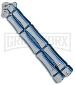 Blue Bone Balisong Drop Point Butterfly Knife - 2 Tone Plain -Kershaw Store Blue Bone Balisong DP Butterfly TT Plain GX 37371 jr spine large