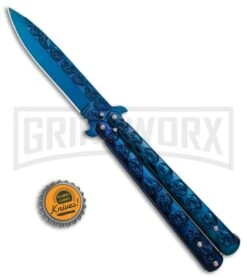 Blue Skull Balisong Blue Butterfly Knife - Blue Plain -Kershaw Store Blue Skull Balisong Butterfly Knife Blue GX 37632 td size large