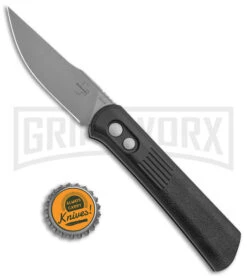 Boker Lundquist Alluvial Black Aluminum Automatic Knife - Bead Blast Plain -Kershaw Store Boker Lundquist Alluvial Auto Black Aluminum BB BHQ 125067 jr bottlecap large