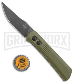 Boker Lundquist Alluvial Green Aluminum Automatic Knife - Black Stonewash Plain -Kershaw Store Boker Lundquist Alluvial Auto OD Green Aluminum Black SW BHQ 125069 jr bottlecap large