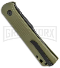 Boker Lundquist Alluvial Green Aluminum Automatic Knife - Black Stonewash Plain -Kershaw Store Boker Lundquist Alluvial Auto OD Green Aluminum Black SW BHQ 125069 jr side large