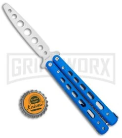 Boker Plus Mini Balisong Blue Skeletonized Trainer Knife - Satin Dull -Kershaw Store Boker Plus Mini Balisong Trainer Blue Holes G 10 Satin 01BO715SOI BHQ 99636 jr bottlecap large