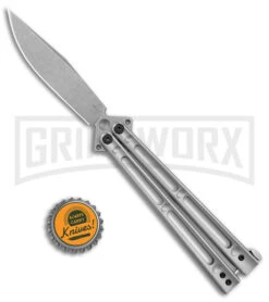 Boker Plus Papillon Stainless Steel Butterfly Knife - Stonewash Plain -Kershaw Store Boker Plus Papillon Butterfly Knife SS Sw BHQ 139167 jr bottlecap large