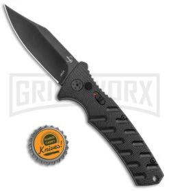 Boker Plus Strike Black Automatic Knife - Black Plain -Kershaw Store Boker Plus Strike Bowie Auto Black Black BHQ 125300 jr bottlecap large