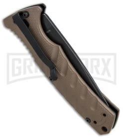 Boker Plus Strike Coyote Brown Automatic Knife - Tanto Black SW Serr -Kershaw Store Boker Plus Strike Tanto Coyote Brown black sw serr BHQ 67885 er side large