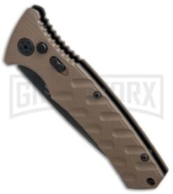 Boker Plus Strike Coyote Brown Automatic Knife - Tanto Black SW Serr -Kershaw Store Boker Plus Strike Tanto Coyote Brown black sw serr BHQ 67885 er spine large