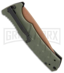 Boker Plus Strike Desert Warrior OD Green Automatic Knife - Tanto Copper Plain -Kershaw Store Boker Plus Strike Tanto Desert Warrior OD Green copper BHQ 68520 er side jr large
