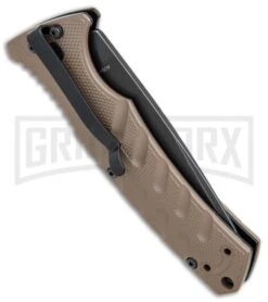 Boker Plus Strike Coyote Brown Automatic Knife - D2 Drop Point Black SW -Kershaw Store Boker Plus Strike drop point coyote brown black sw BHQ 67882 er side jr large