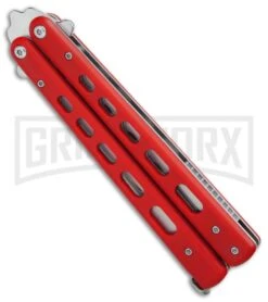 Boker Plus 01BO712 Red G-10 Balisong Trainer Butterfly Trainer - Satin -Kershaw Store Boker Plus balisong trainer red G10 satin BHQ 76461 er spine large