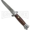 9" Medteh Brown Micarta Russian Stiletto Automatic Knife - Damascus Plain -Kershaw Store Brown 9in Russian Damascus BP 18730 jr large