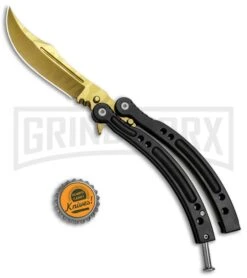 Andux CS Black Balisong Butterfly Knife W/ Black Inlays - Bowie Gold Plain 9 Andux CS Black Balisong Butterfly Knife W/ Black Inlays - Bowie Gold Plain -Kershaw Store Butterfly Black Handle Yellow Blade BF310477 2 BHQ 81130 jr bottlecap large